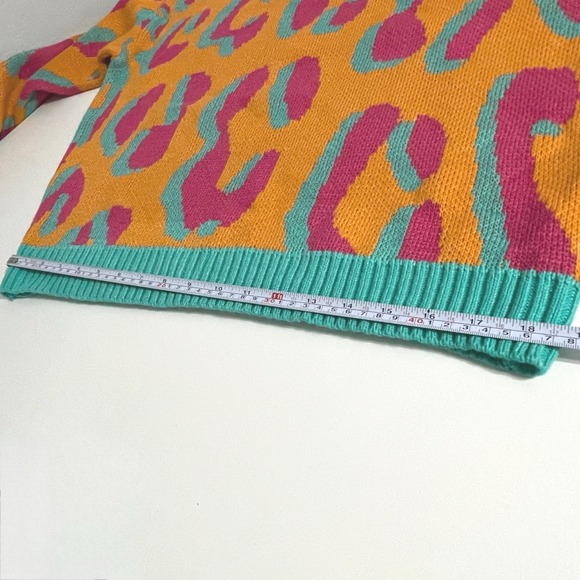 Cider Orange Pink Leopard Print Knit‎ Sweater Animal Print Colorful Neon Jumper - Picture 11 of 13